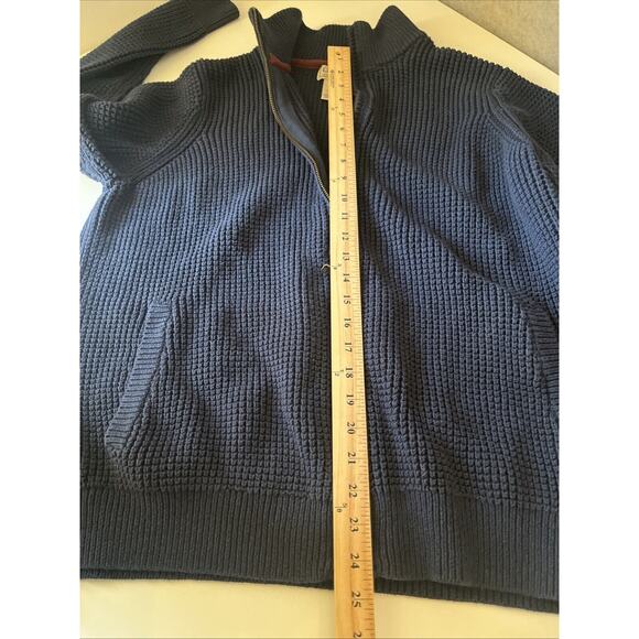 LL Bean Men's‎ Waffle Knit Full Zip Organic Cotton Sz XL Grandpa Navy Blue - Picture 10 of 13